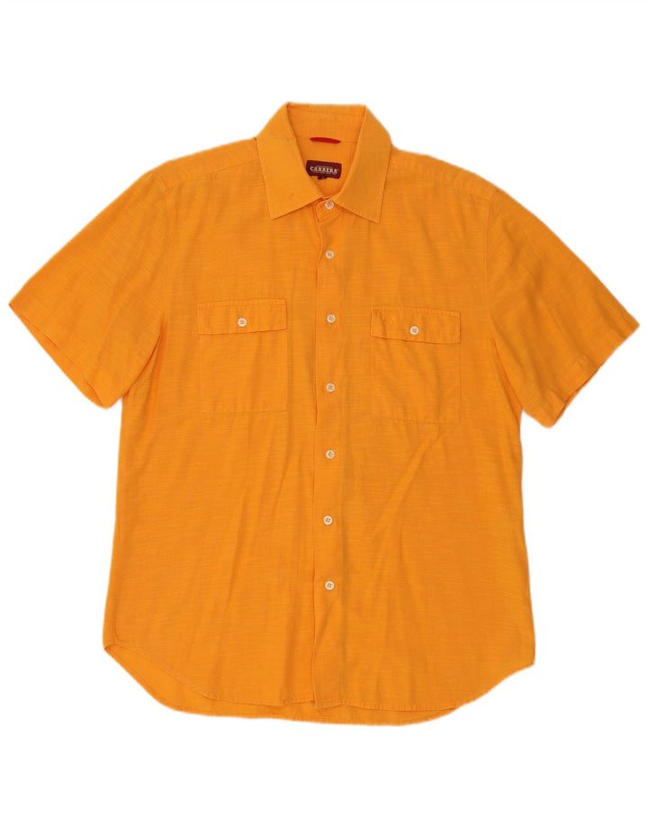 Camisa masculina Carrera de manga curta grande algodão manchado laranja