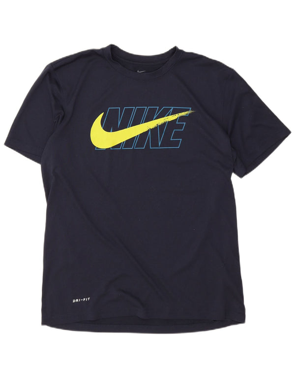 Camiseta Nike Masculina Dri Fit Graphic Top Médio Azul Marinho Poliéster