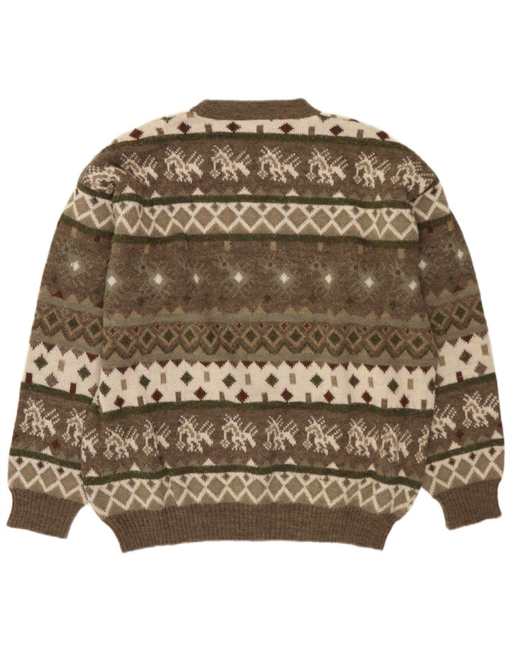 Suéter masculino SEVRES com gola redonda IT 52 grande cáqui lã Fair Isle