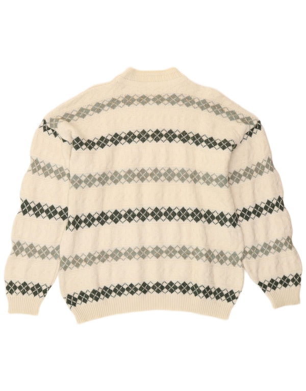 Suéter vintage masculino com gola tartaruga XL Off White Argyle/Diamante retrô