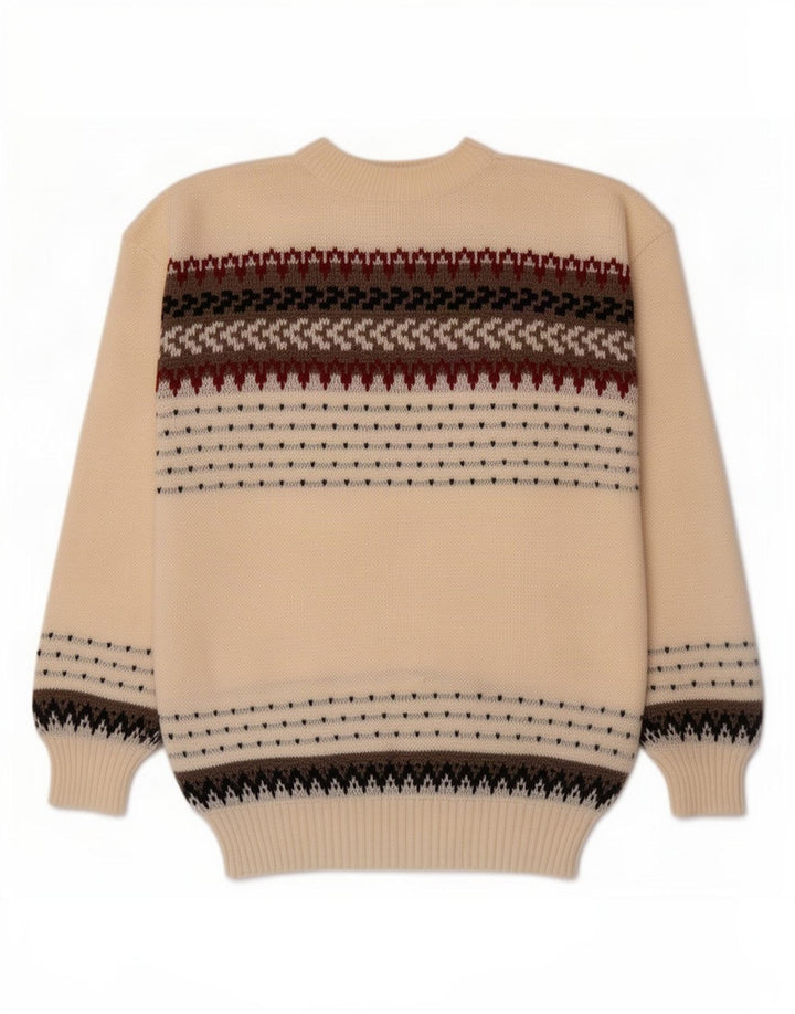 Suéter masculino vintage com gola redonda listrado bege médio