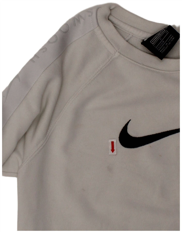NIKE Boys Swoosh Standard Fit moletom jumper 8-9 anos pequeno branco