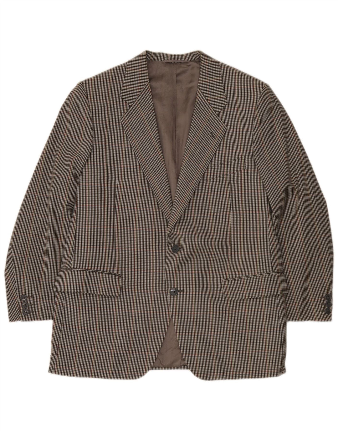 Jaqueta blazer masculina vintage com 2 botões Reino Unido 38 Houndstooth cinza médio