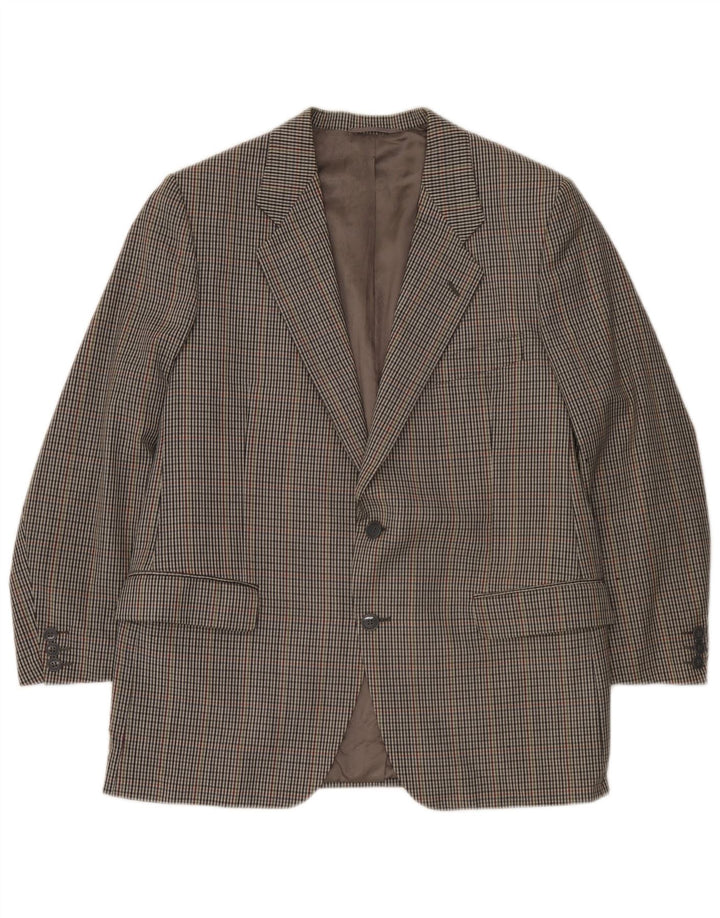Jaqueta blazer masculina vintage com 2 botões Reino Unido 38 Houndstooth cinza médio