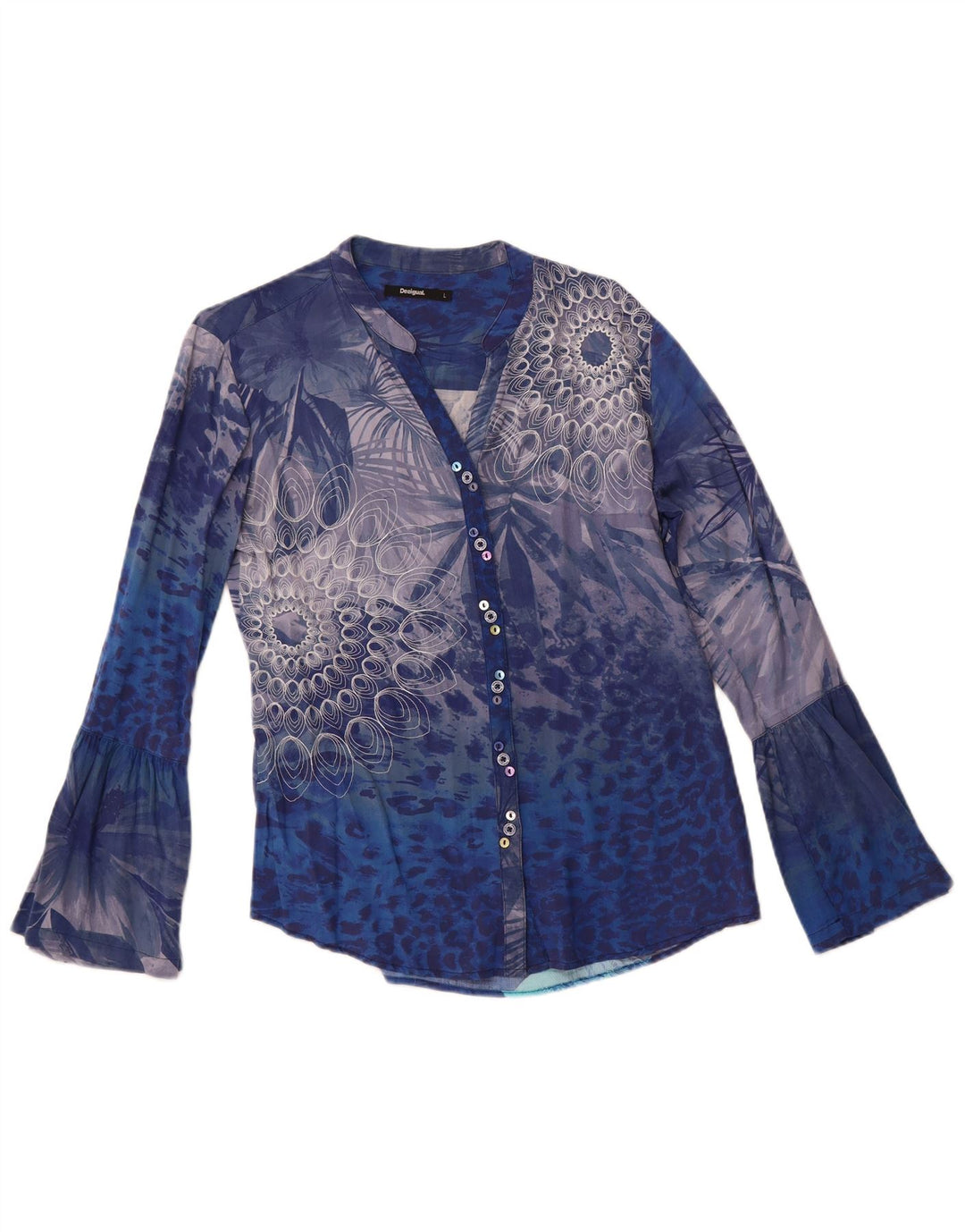 Blusa feminina DESIGUAL UK 14 grande azul floral