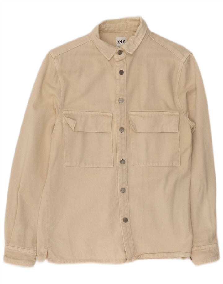 Camisa jeans masculina Zara pequena algodão bege