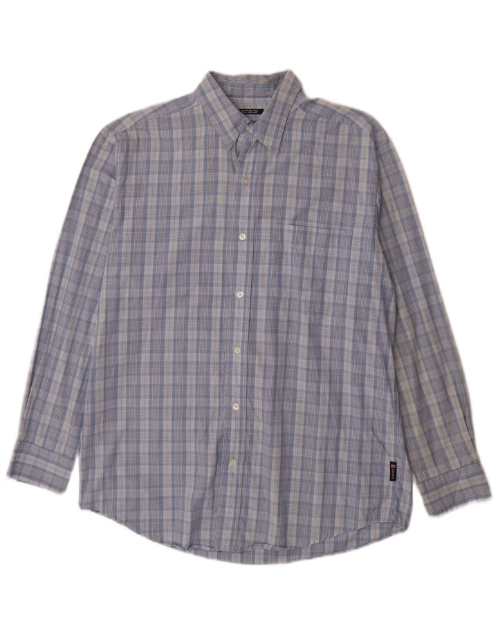 Camisa masculina Chaps de algodão xadrez azul médio