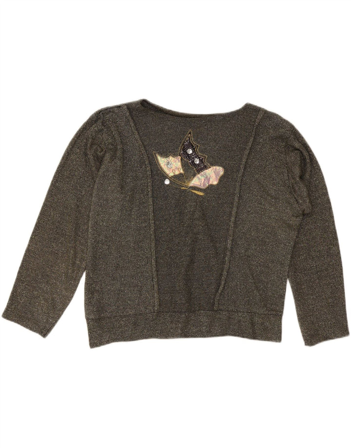 Suéter feminino VINTAGE com estampa oversized UK 10 pequeno cinza