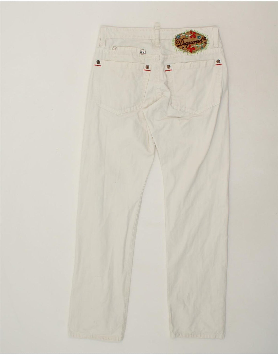 DSQUARED2 Womens Straight Casual Trousers IT 46 Large W32 L30 White Cotton Vintage Dsquared2 and Second-Hand Dsquared2 from Messina Hembry 