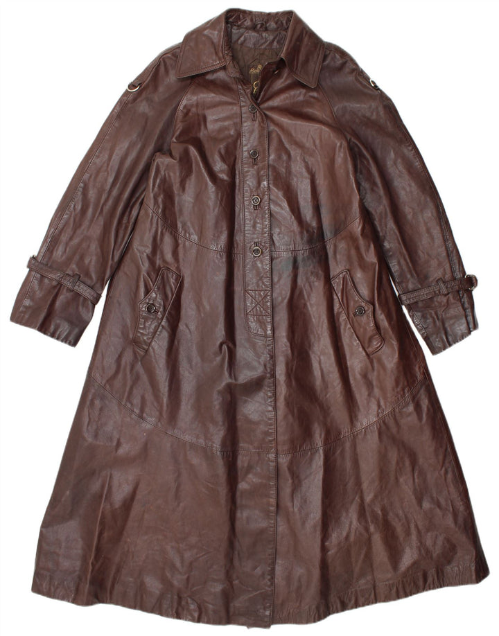 Casaco de couro feminino VINTAGE UK 14 marrom médio