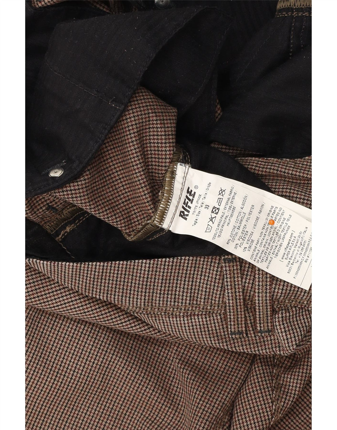 Calça Chino Masculina Slim RIFLE W33 L32 Algodão Houndstooth Marrom