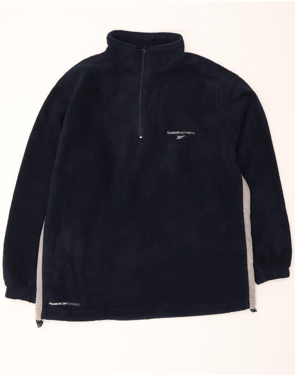 Reebok Mens Zip Neck Fleece Jumper pequeno azul marinho Colourblock poliéster