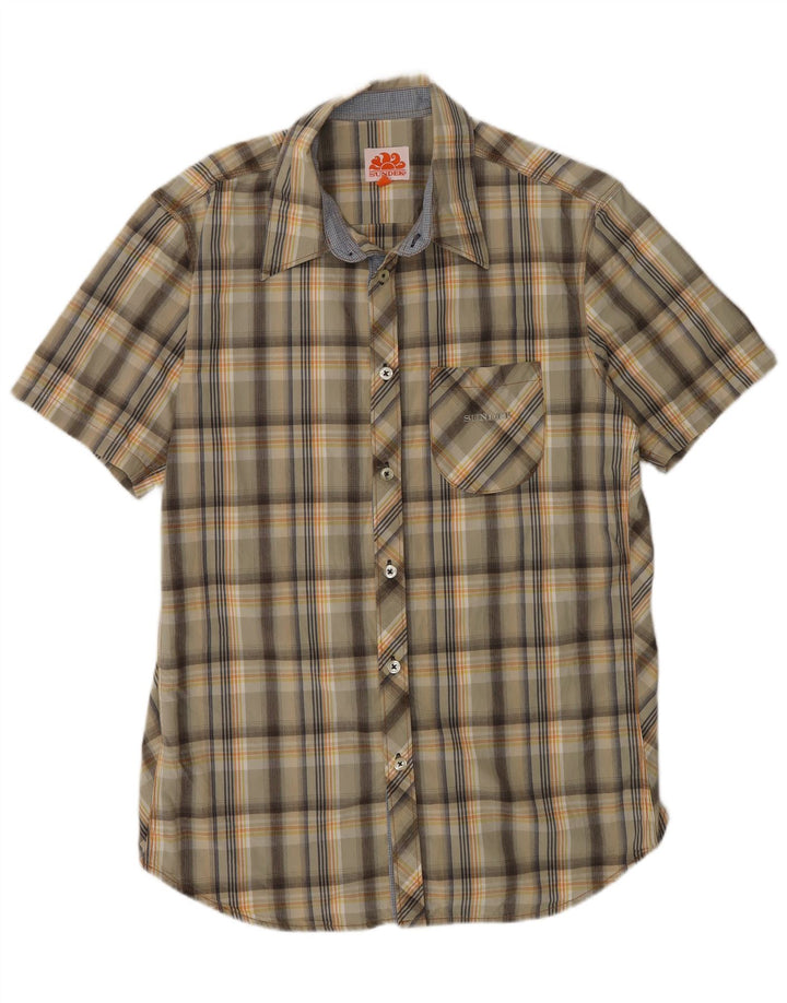 Camisa masculina Sundek de manga curta grande xadrez multicolorida de algodão