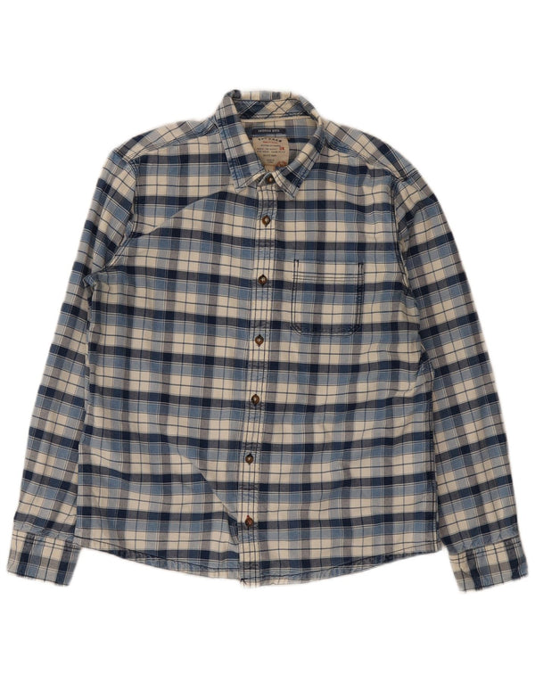 Camisa masculina de flanela Fat Face grande algodão xadrez azul