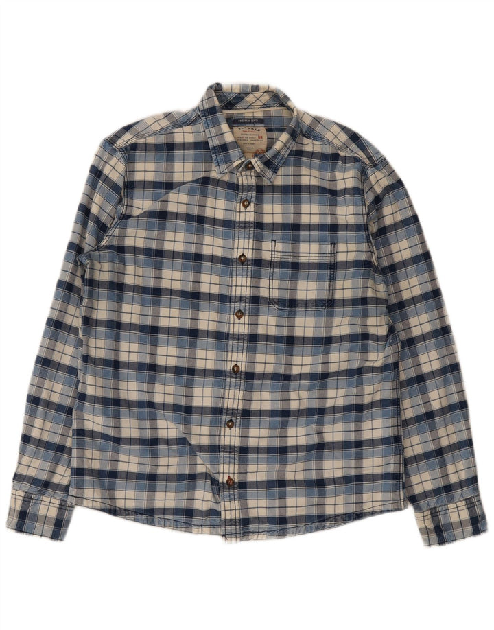 Camisa masculina de flanela Fat Face grande algodão xadrez azul