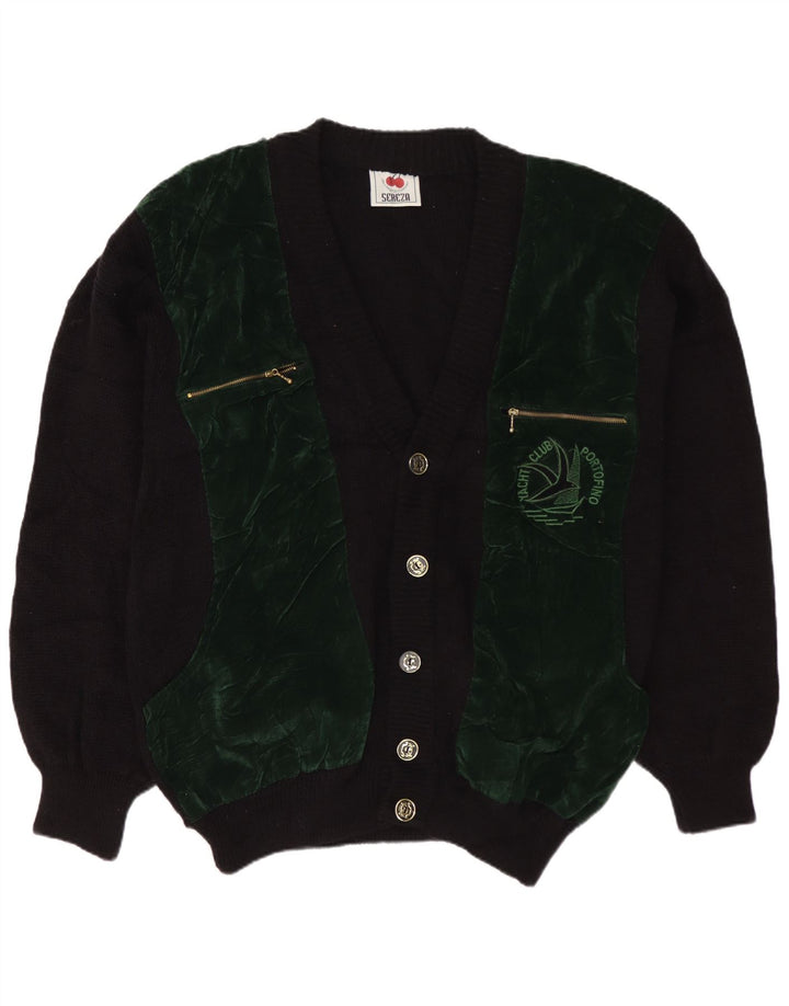 Suéter Cardigan Masculino Vintage XL Preto Colorblock