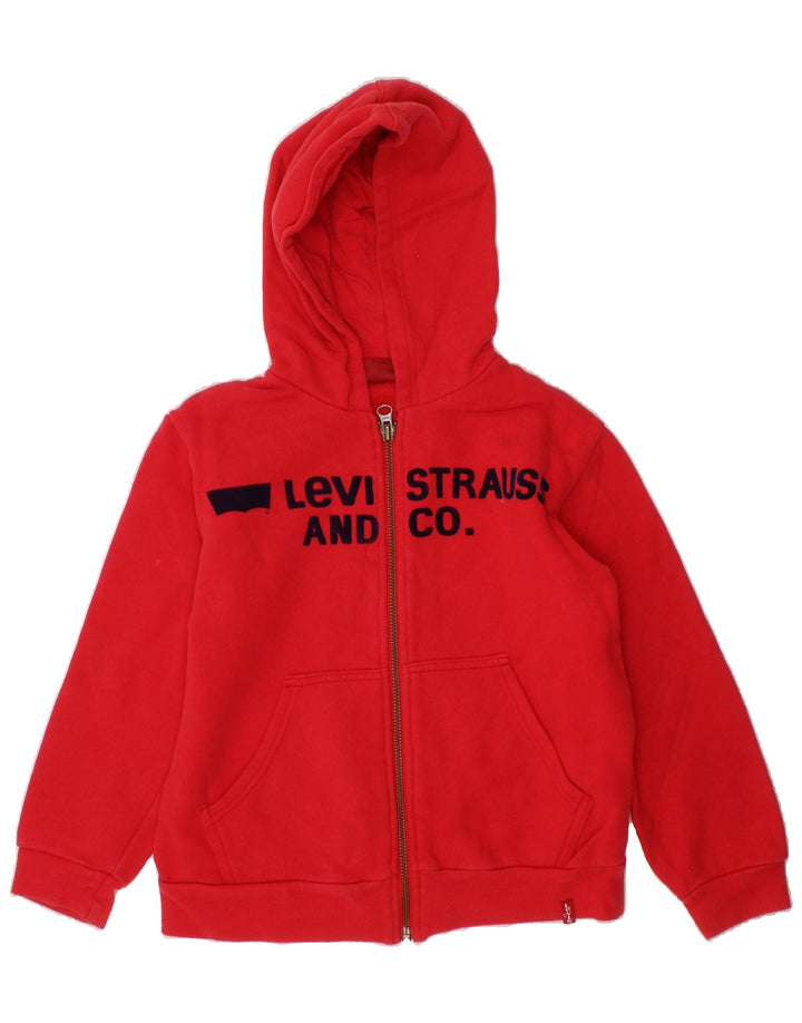 LEVI'S Boys Graphic Zip Hoodie Sweater 5-6 Years Red Cotton Vintage Levi's and Second-Hand Levi's from Messina Hembry 