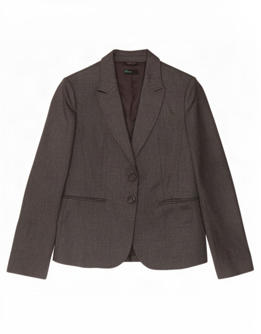 Jaqueta blazer feminina de 2 botões Benetton Reino Unido 10 pequena espinha de peixe cinza