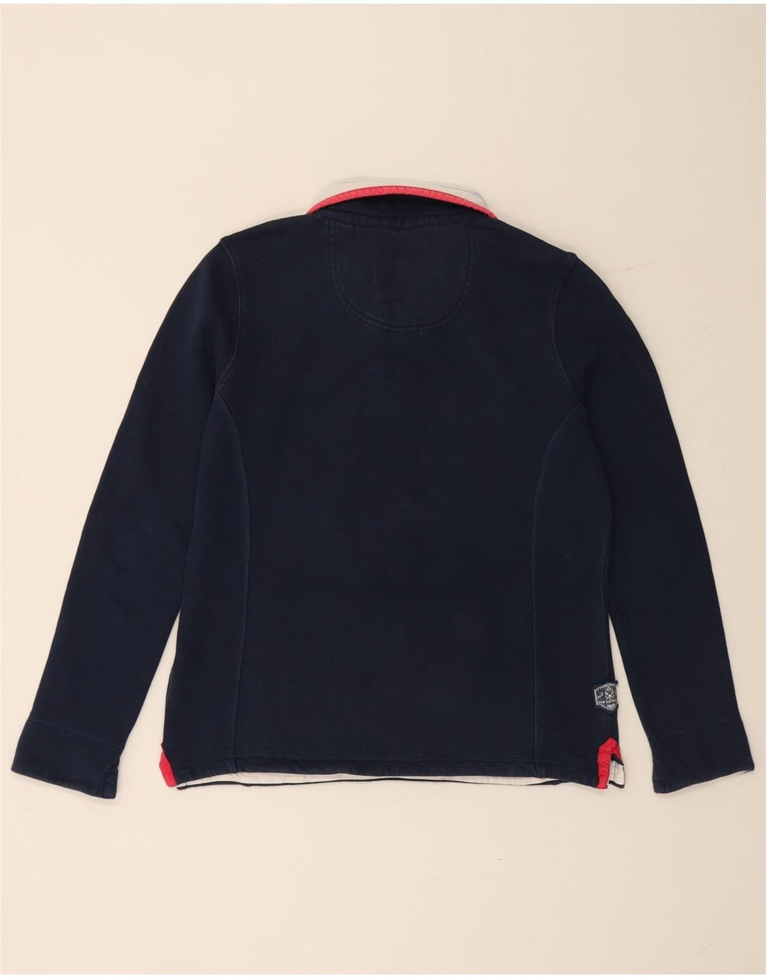 CREW CLOTHING Suéter feminino com gola e zíper Reino Unido 14 grande azul marinho
