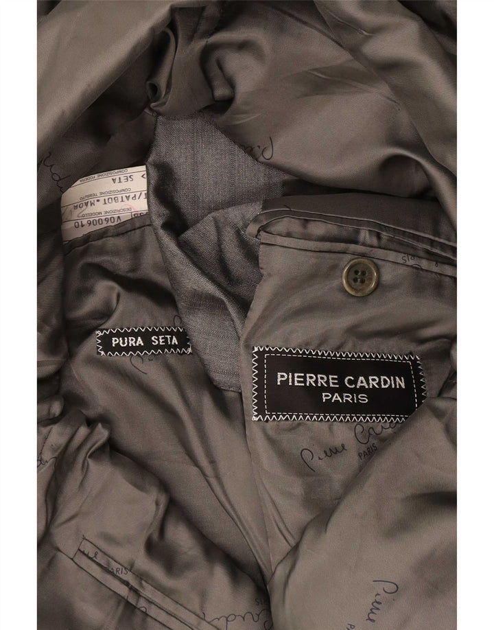 Jaqueta blazer masculina Pierre Cardin com 2 botões Reino Unido 38 seda listrada cinza médio