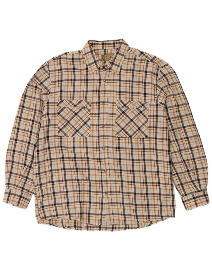 Camisa masculina de flanela do projeto europeu XL algodão xadrez bege