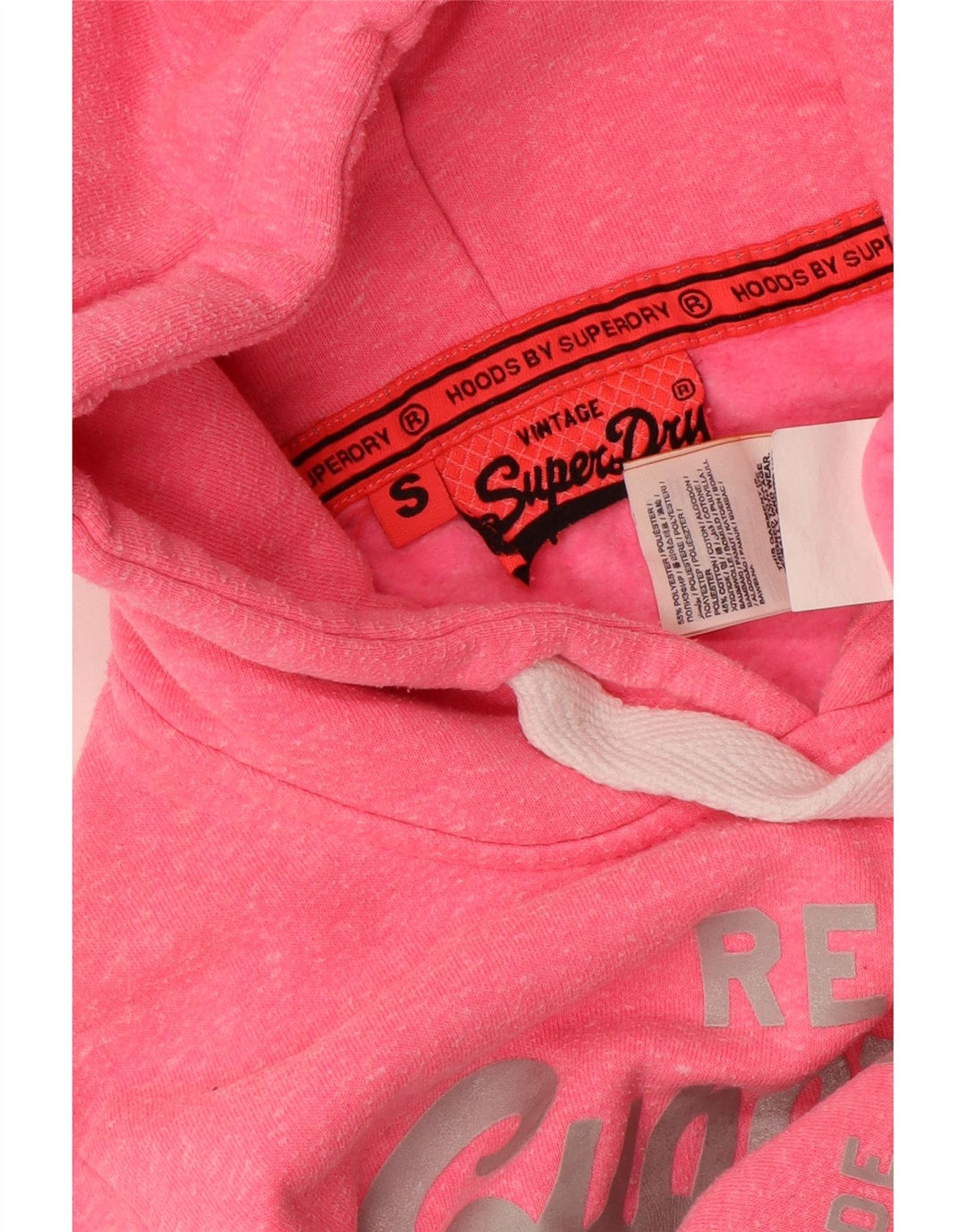 Jumper feminino com capuz gráfico SUPERDRY Reino Unido 10 algodão rosa pequeno
