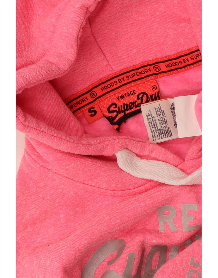 Jumper feminino com capuz gráfico SUPERDRY Reino Unido 10 algodão rosa pequeno