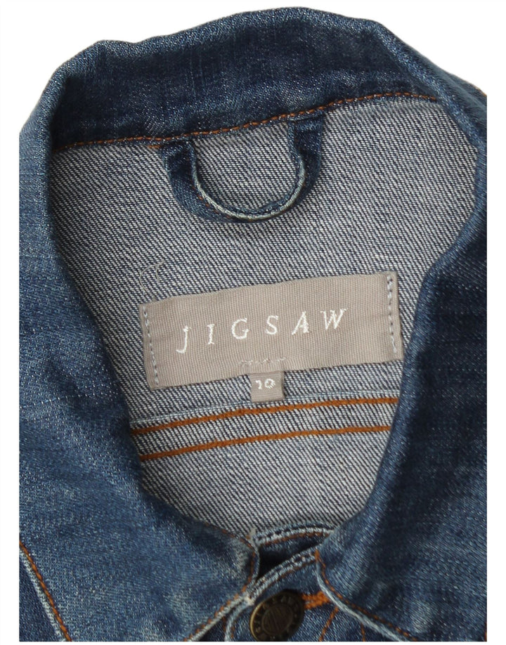 Jaqueta jeans feminina Jigsaw UK 10 algodão azul pequeno