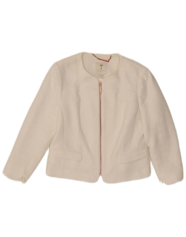 Jaqueta blazer feminina Ted Baker tamanho 3 poliéster branco médio