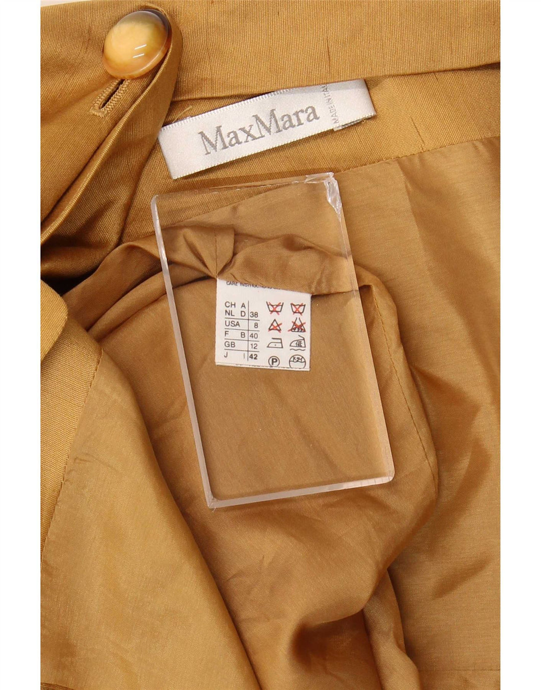 Blusa feminina de manga curta Max Mara Reino Unido 12 seda marrom médio