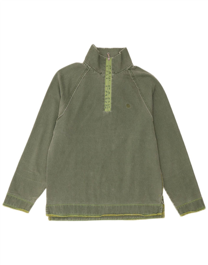 Fat Face Mens Zip Neck Moletom Jumper Pequeno Algodão Verde