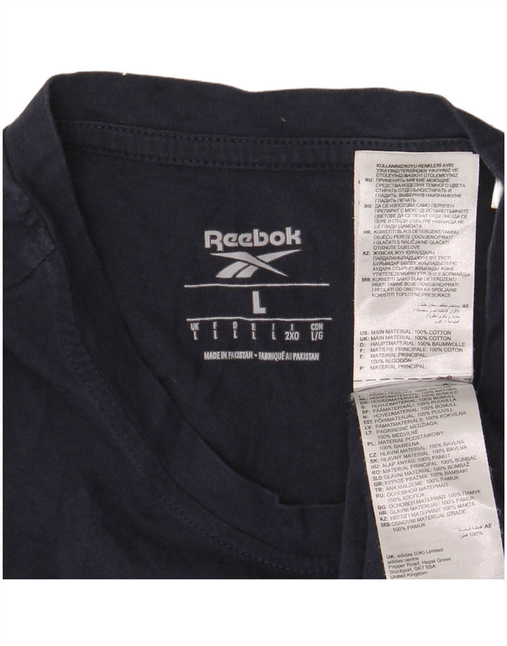 Camiseta gráfica masculina Reebok Top grande algodão azul marinho