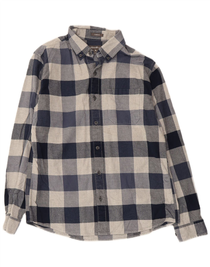 Camisa masculina de flanela EDDIE BAUER de algodão xadrez azul marinho médio