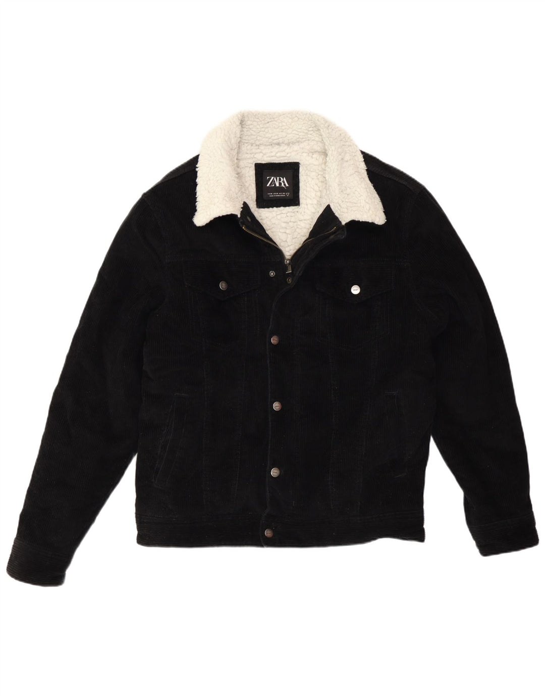 Zara Mens Sherpa Corduroy Jacket UK 38 Médio Algodão Preto