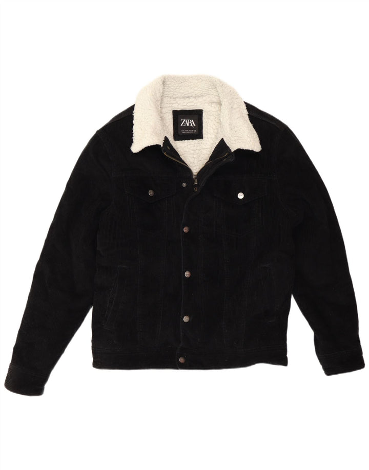 Zara Mens Sherpa Corduroy Jacket UK 38 Médio Algodão Preto