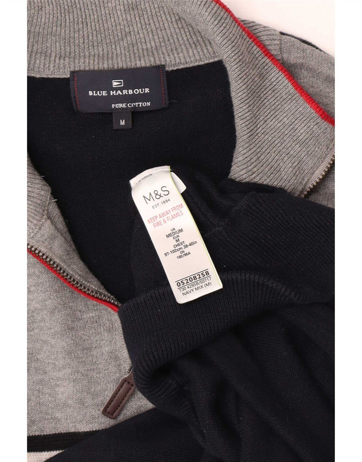 Suéter masculino Marks & Spencer Blue Harbor com zíper e gola média azul marinho