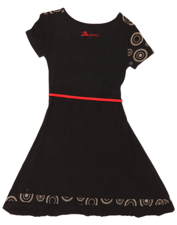 Desigual Vestido feminino gráfico linha A UK 12 médio preto geométrico