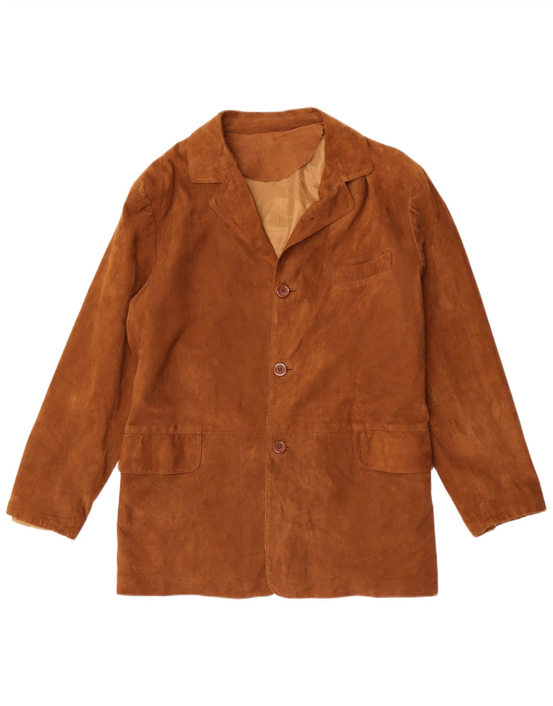 Jaqueta blazer masculina vintage de camurça com 3 botões IT 48 couro marrom médio