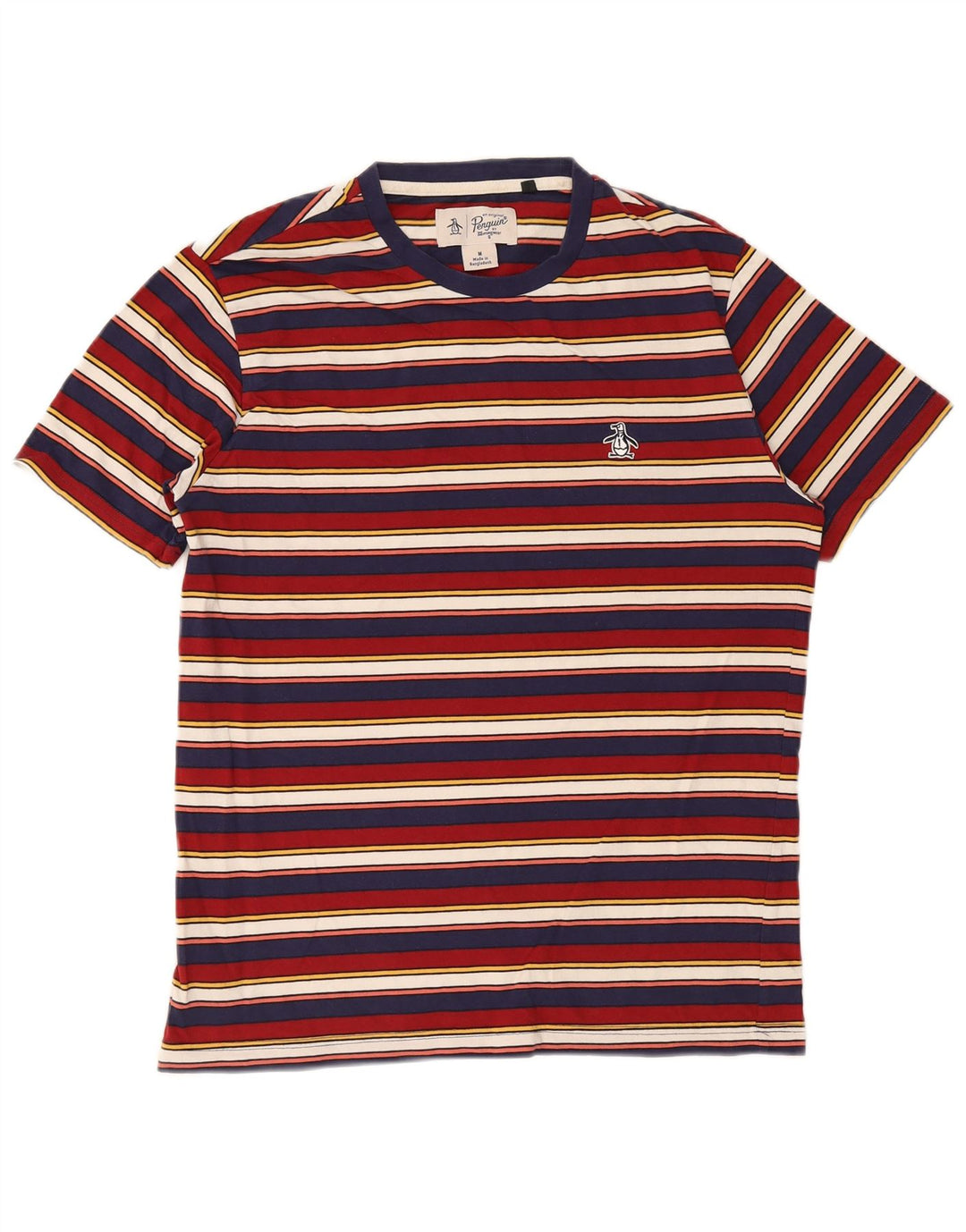 Camiseta masculina Penguin Top médio algodão listrado multicolorido