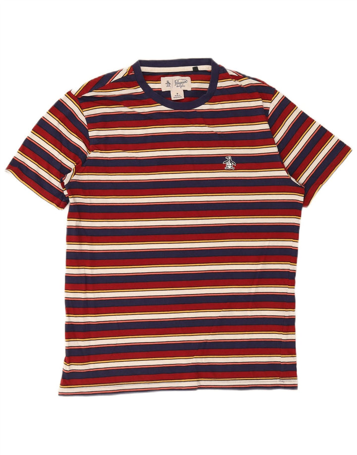 Camiseta masculina Penguin Top médio algodão listrado multicolorido
