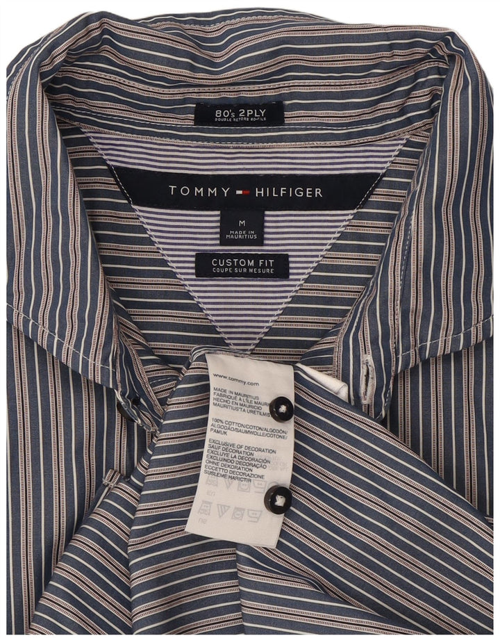 Camisa masculina Tommy Hilfiger Custom Fit média azul marinho listrada de algodão