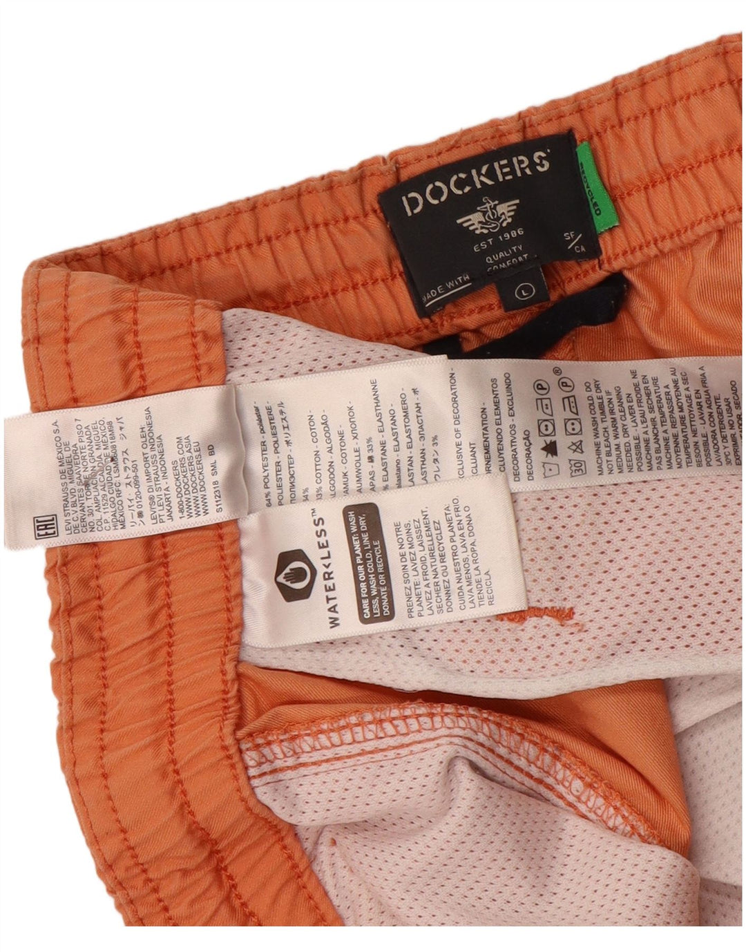 Dockers Mens Chino Shorts Grande W36 Laranja Poliéster