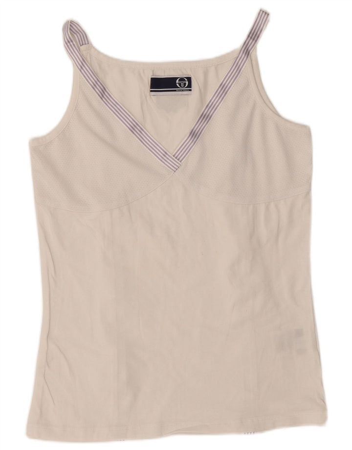 Colete feminino Sergio Tacchini Top UK 10 pequeno algodão branco