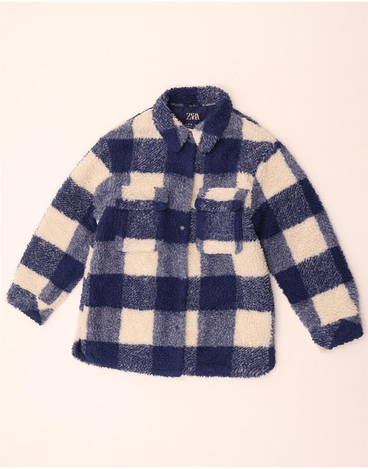 Jaqueta de lã Zara para meninas 13-14 anos poliéster guingão azul
