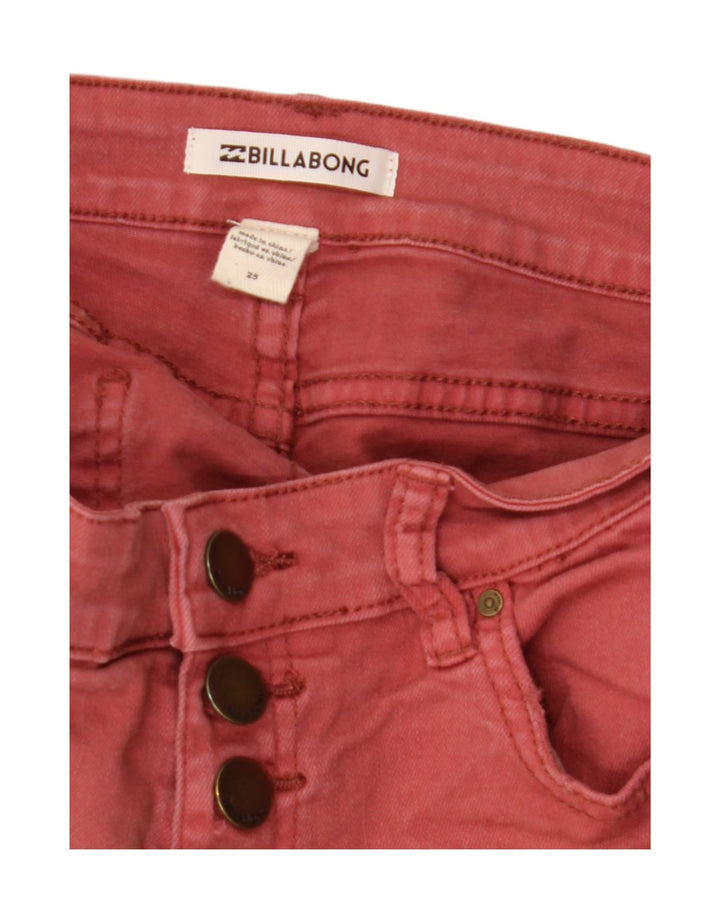 Shorts jeans feminino Billabong desgastado W26 pequeno algodão vermelho