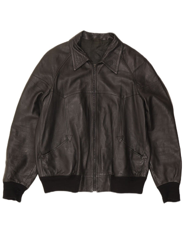 Jaqueta de couro bomber masculina Alta Moda IT 54 2XL preta