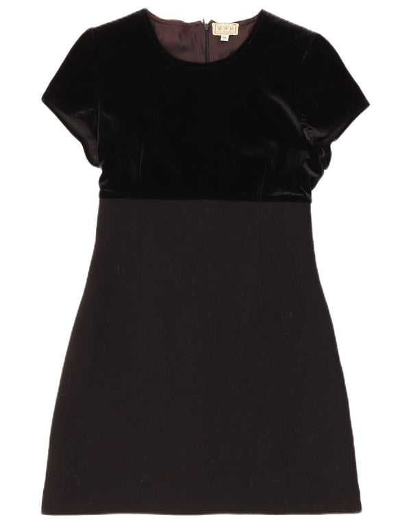 Vestido feminino vintage com bainha de veludo IT 40 pequeno de lã preta