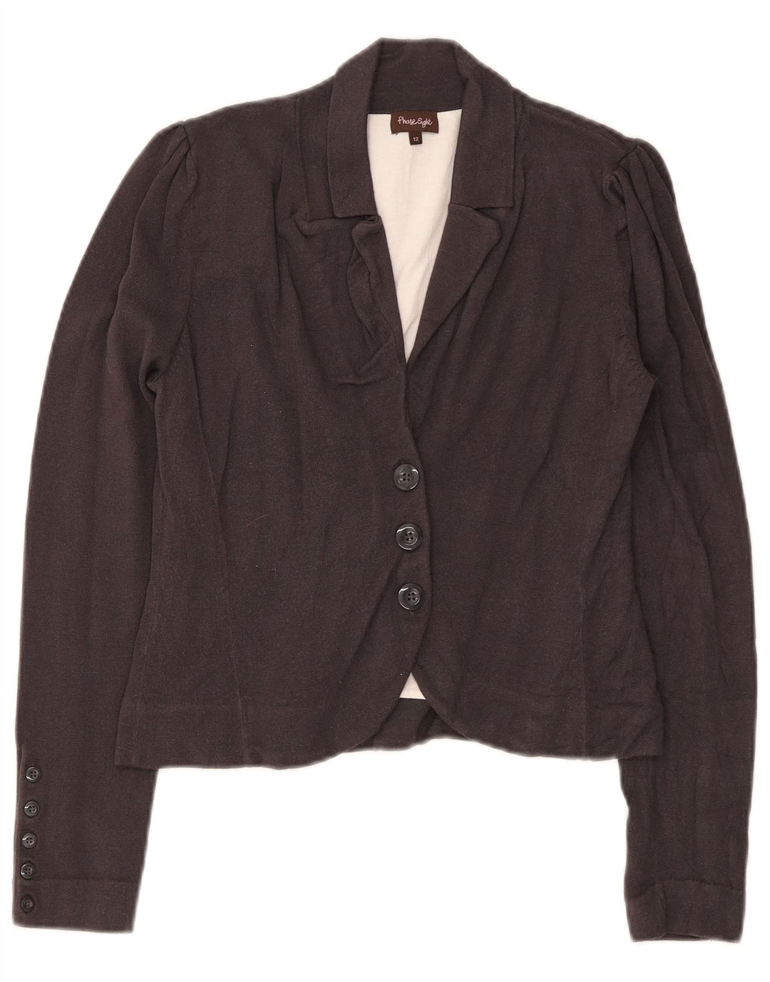 Jaqueta Blazer Feminina Fase Oito Tricotada com 3 Botões Reino Unido 12 Viscose Cinza Médio