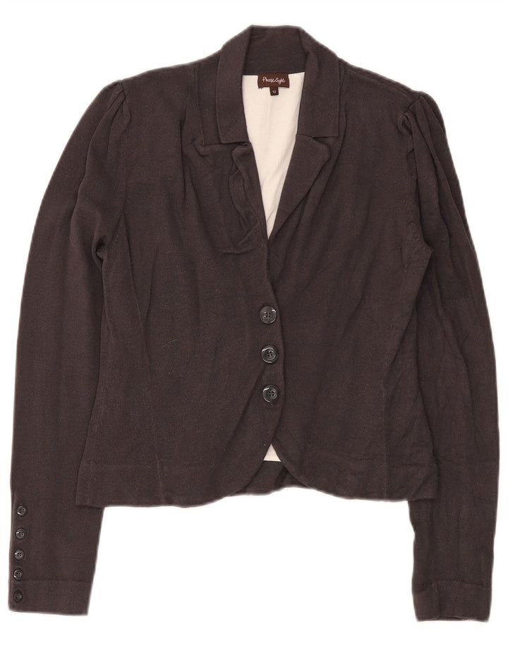 Jaqueta Blazer Feminina Fase Oito Tricotada com 3 Botões Reino Unido 12 Viscose Cinza Médio