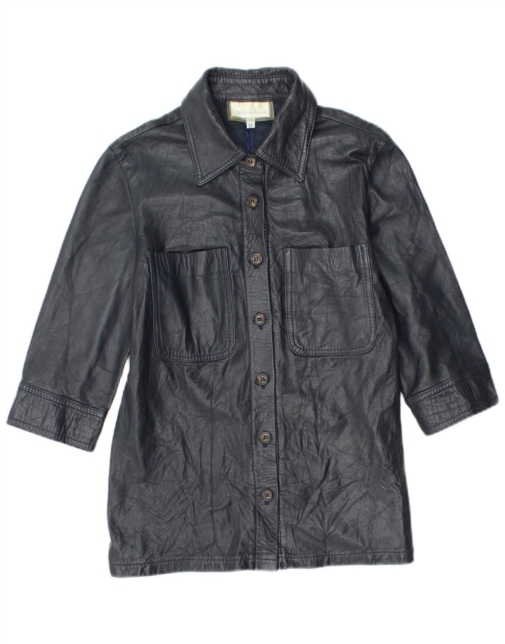 Jaqueta feminina de couro manga 3/4 Les Copains IT 42 couro azul marinho médio